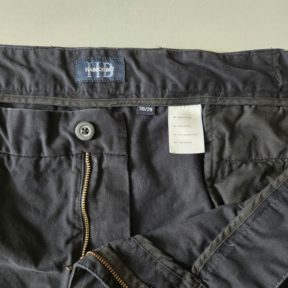 Harbor Bay Chino Pants Mens 50x28 Black Straight Leg 100% Cotton Casual Workwear - Picture 7 of 9